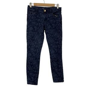 Banana Republic Size 27 Navy Blue Floral Skinny Jeans Low Rise